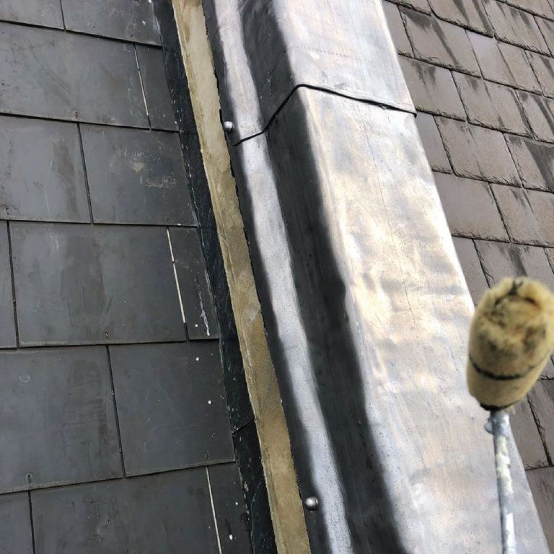 close up of leadwork on roof
